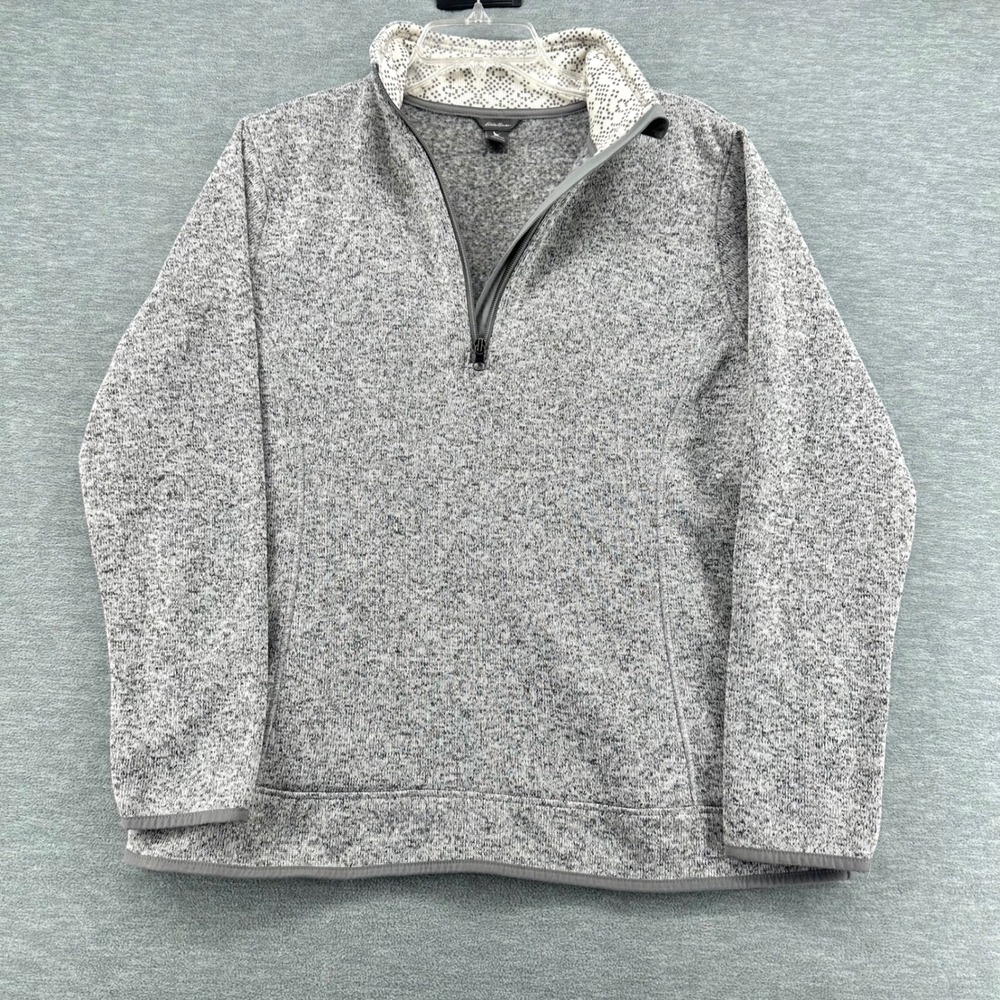 Eddie Bauer Fleece Pullover Womens XL Gray 1/4 Zip Sweater Marled Knit Mock Neck